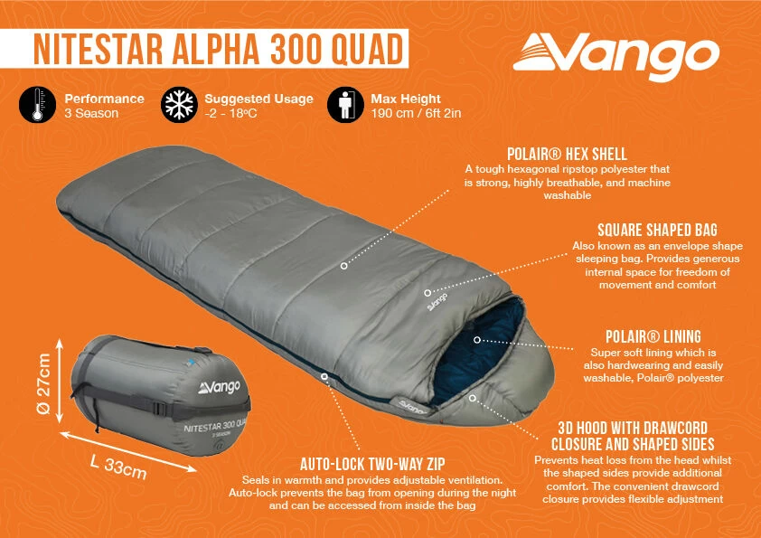 Vango Nitestar Alpha 300 Quad Sleeping Bag (FOG) - Image 3